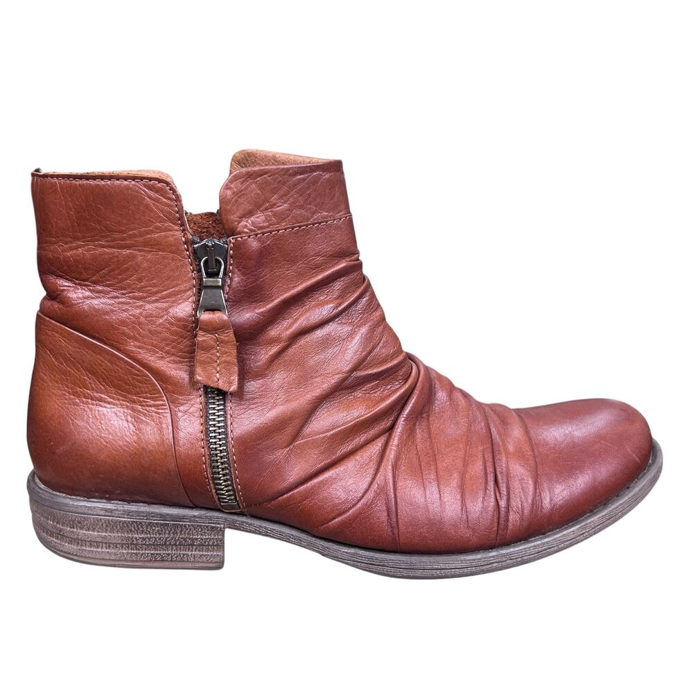 Miz Mooz Lucy Brown Leather Ruched Ankle Boots Size 42 US 10.5/11